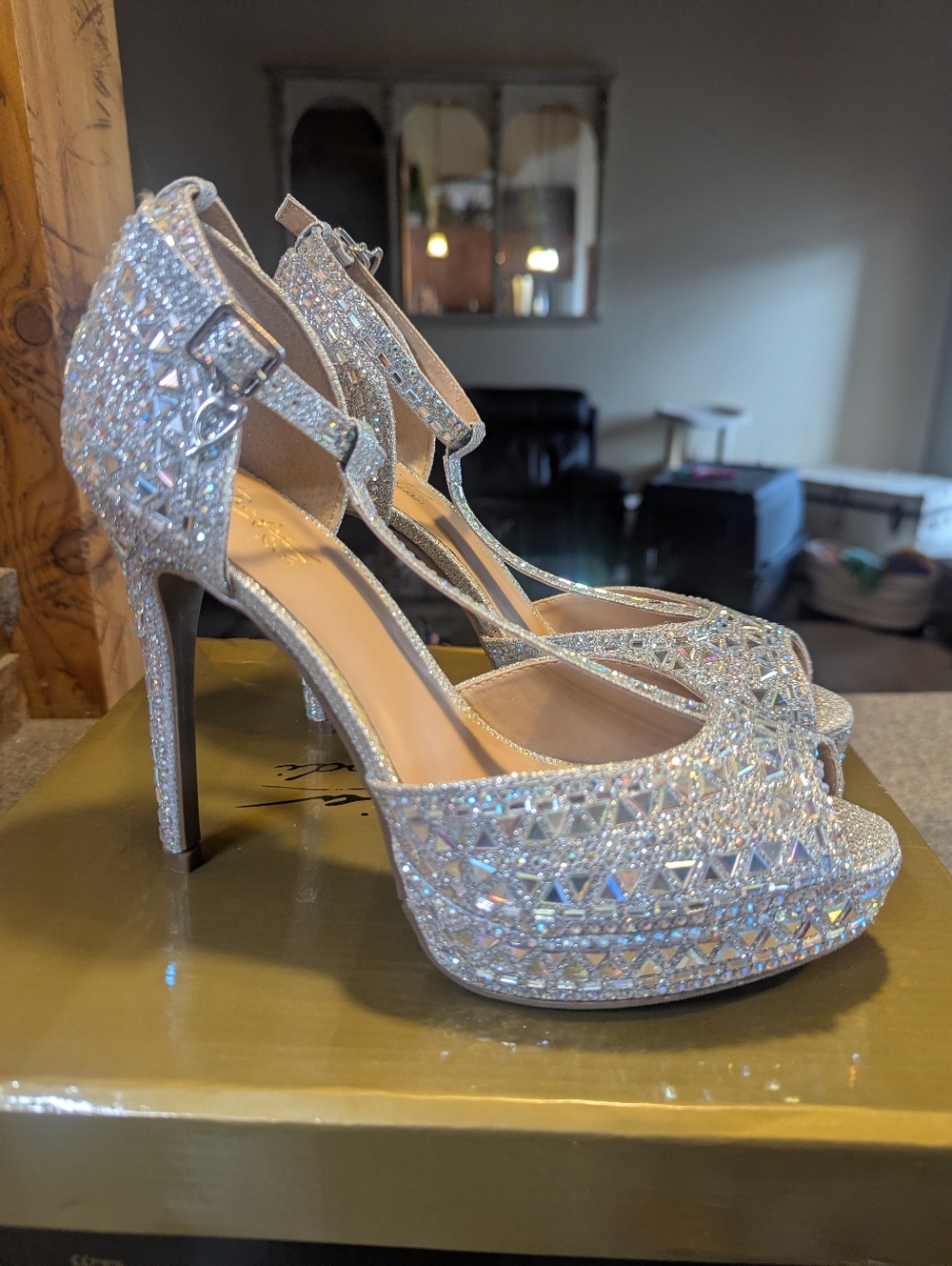 Thalia Sodi Silver Crystal Platform Stiletto Heels